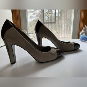 Grey suede and leather heels